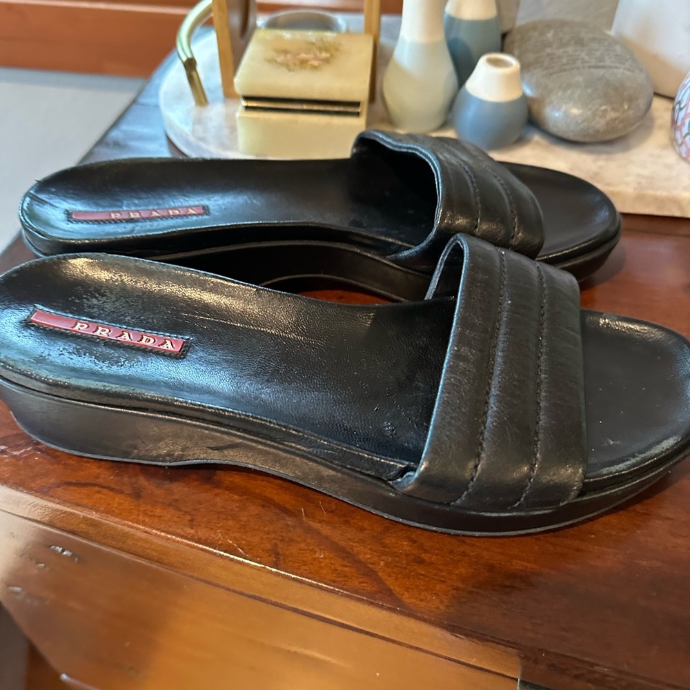 Prada black leather slides, sz. 37.5